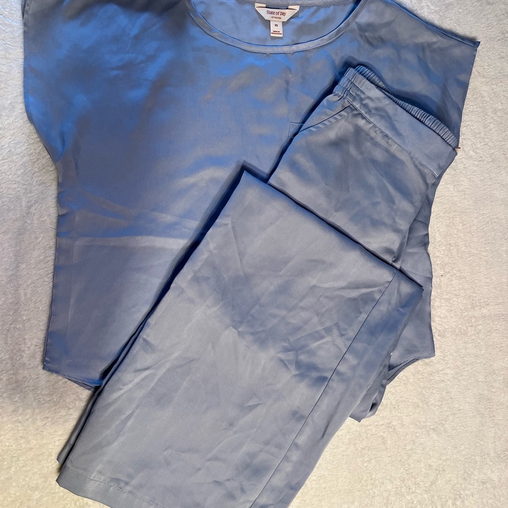 State of Day Intimates Women’s XS Blue 2 Piece Pajama Lounge Set Wide Leg Pants
